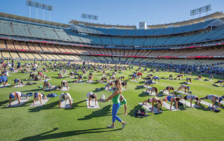 Yoga Day returned to Dodgers Stadium in September. Photos by Jeff Skeirik