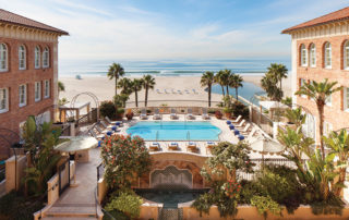Beach view with pool at Casa Del Mar, "Renewal Through A New Momma Vacation", LA YOGA Magazine, 2015