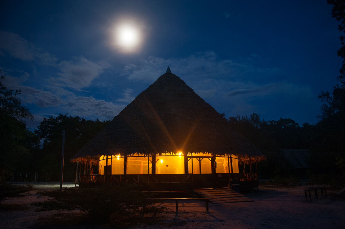Ayahuasca maloka in the moonlight. Photo by Tracey Eller.