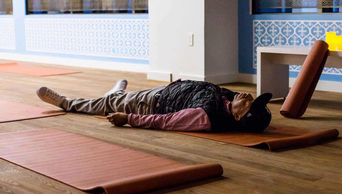 Russell Simmons in Savasana at Tantris Yoga in West Hollywood