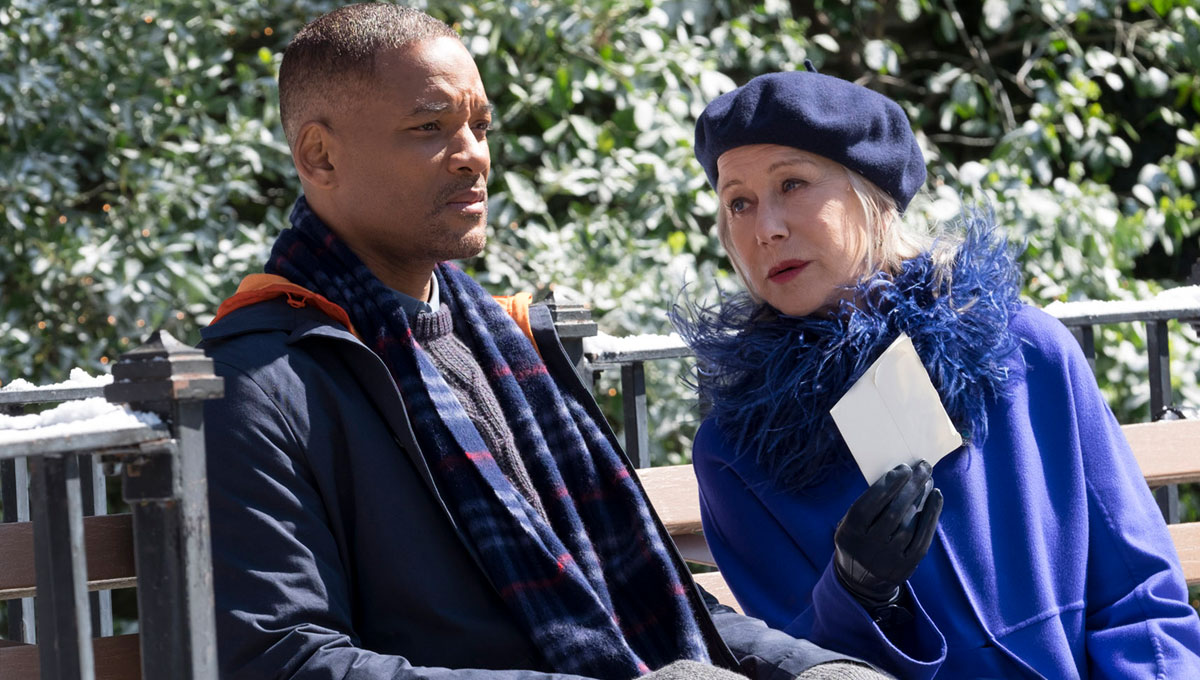 (L-r) WILL SMITH as Howard and HELEN MIRREN as Brigitte in New Line Cinemas’, Village Roadshow Pictures' and Warner Bros. Pictures' ensemble drama “COLLATERAL BEAUTY,” a Warner Bros Pictures release. Photo by Barry Wetcher
