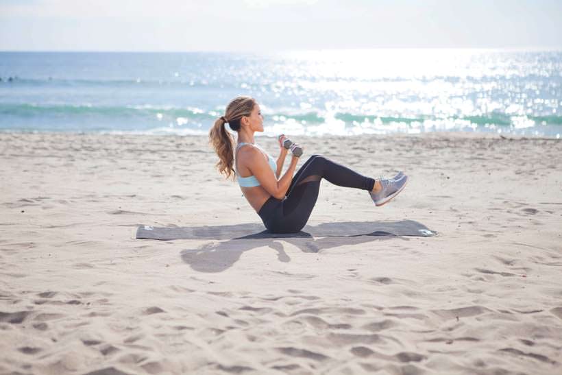 Tone It Up Founder Beach Workout Beach Sit Curl 