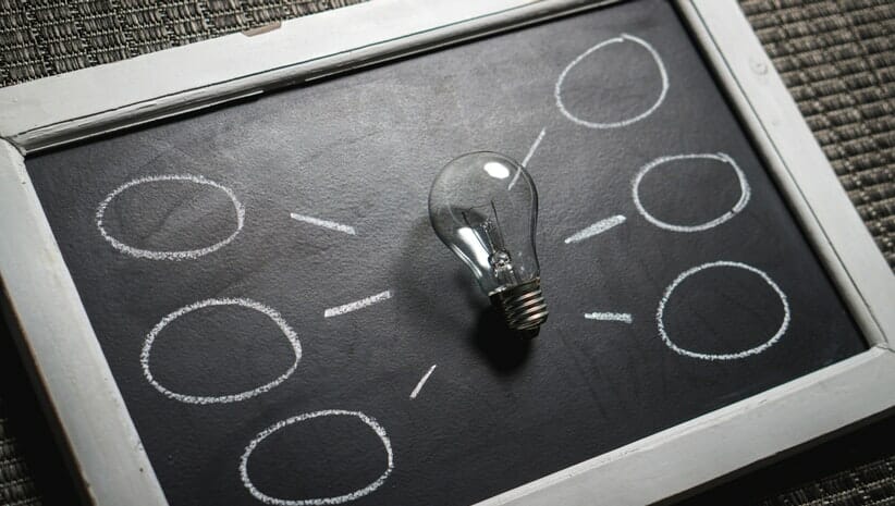 Chalkboard with lightbulb to illustrate the confident creative 