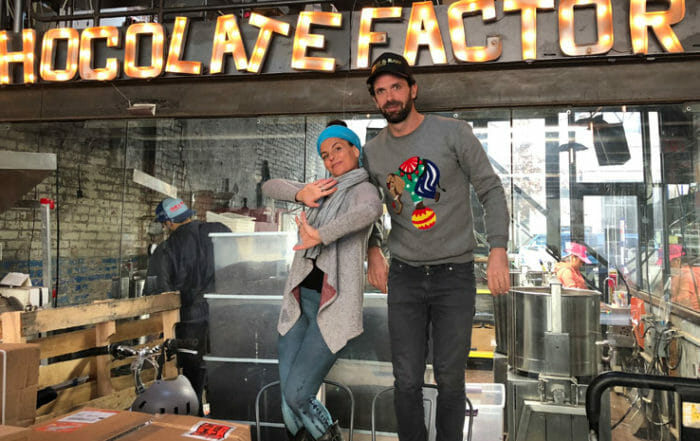 Parashakti and Daniel Sklaar at cacao factory office