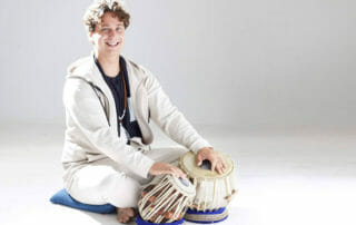 Joss Jaffe playing tabla for meditation music