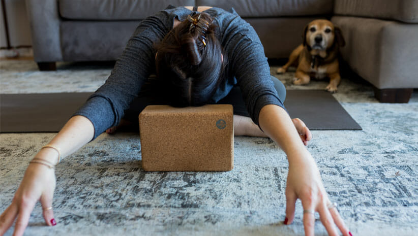 Sarah Ezrin with dog Home Yoga Practice 