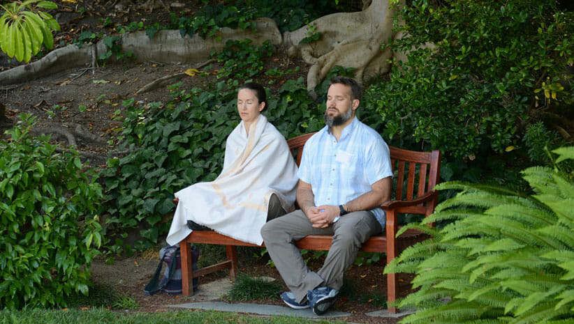 Meditators in the Garden at Self Realization Fellowship Headquarters