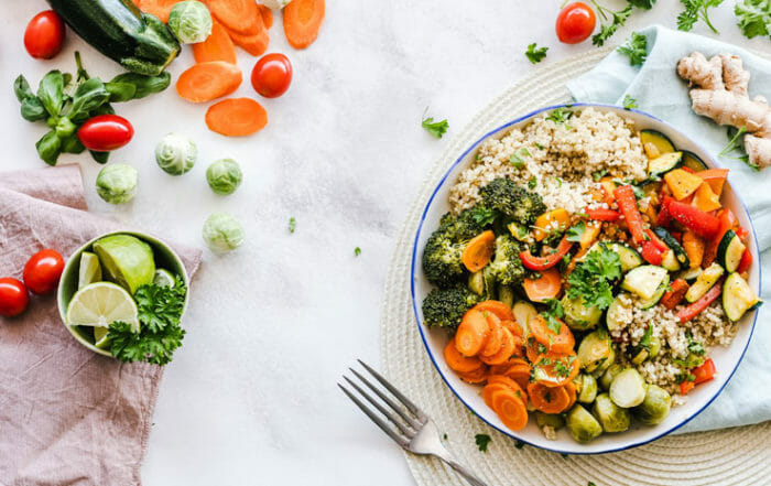 Colorful Vegetable spread showcasing lifestyle changes to reduce stress