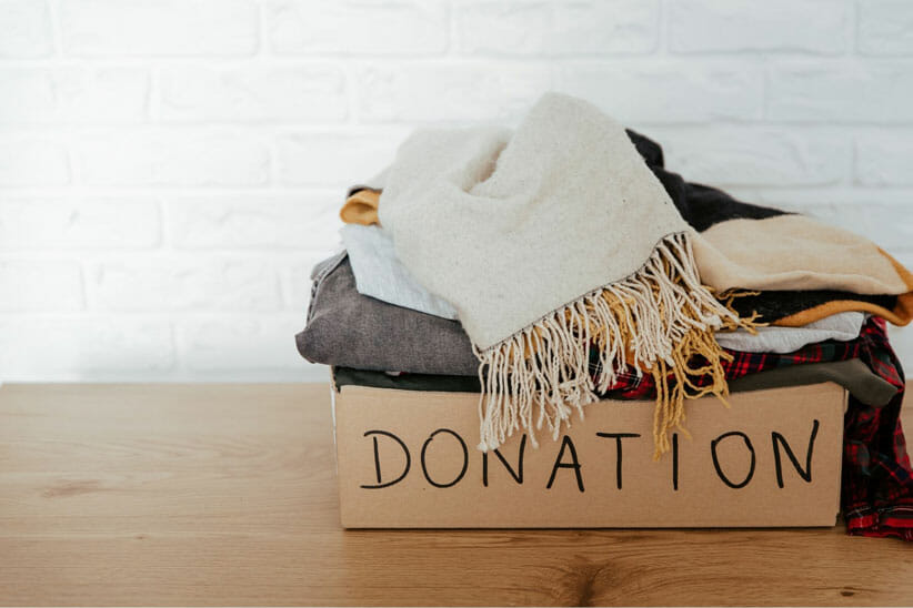 donation box with clothing items