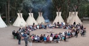 Camp Winnarainbow circle and teepees
