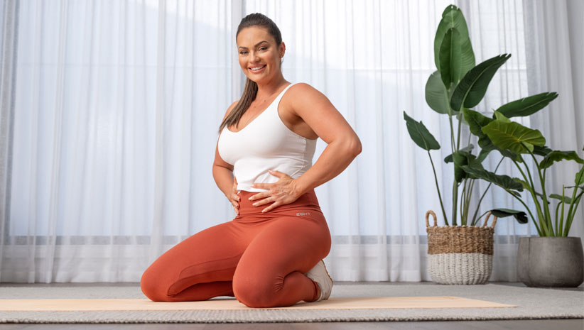 Emily Skye works her pelvic floor to demonstrate fitness as you age.