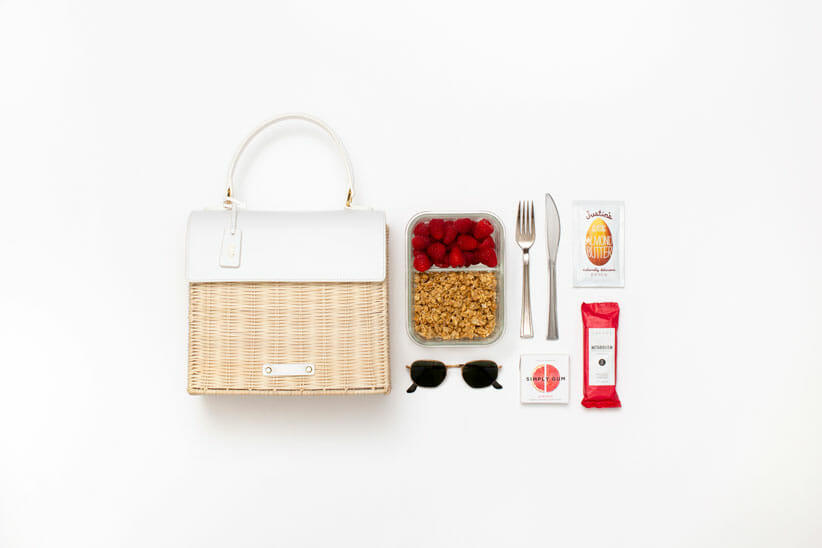 modern picnic bag with picnic items demonstrating food trends