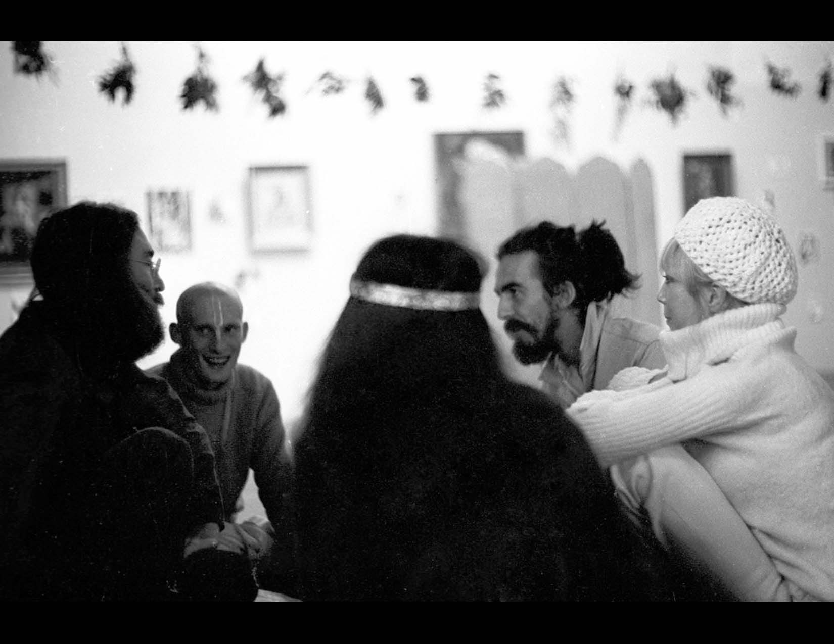 John Lennon, Shyamadundar Das, John Lennon, Yoko Ono, George Harrison and Pattie Boyd