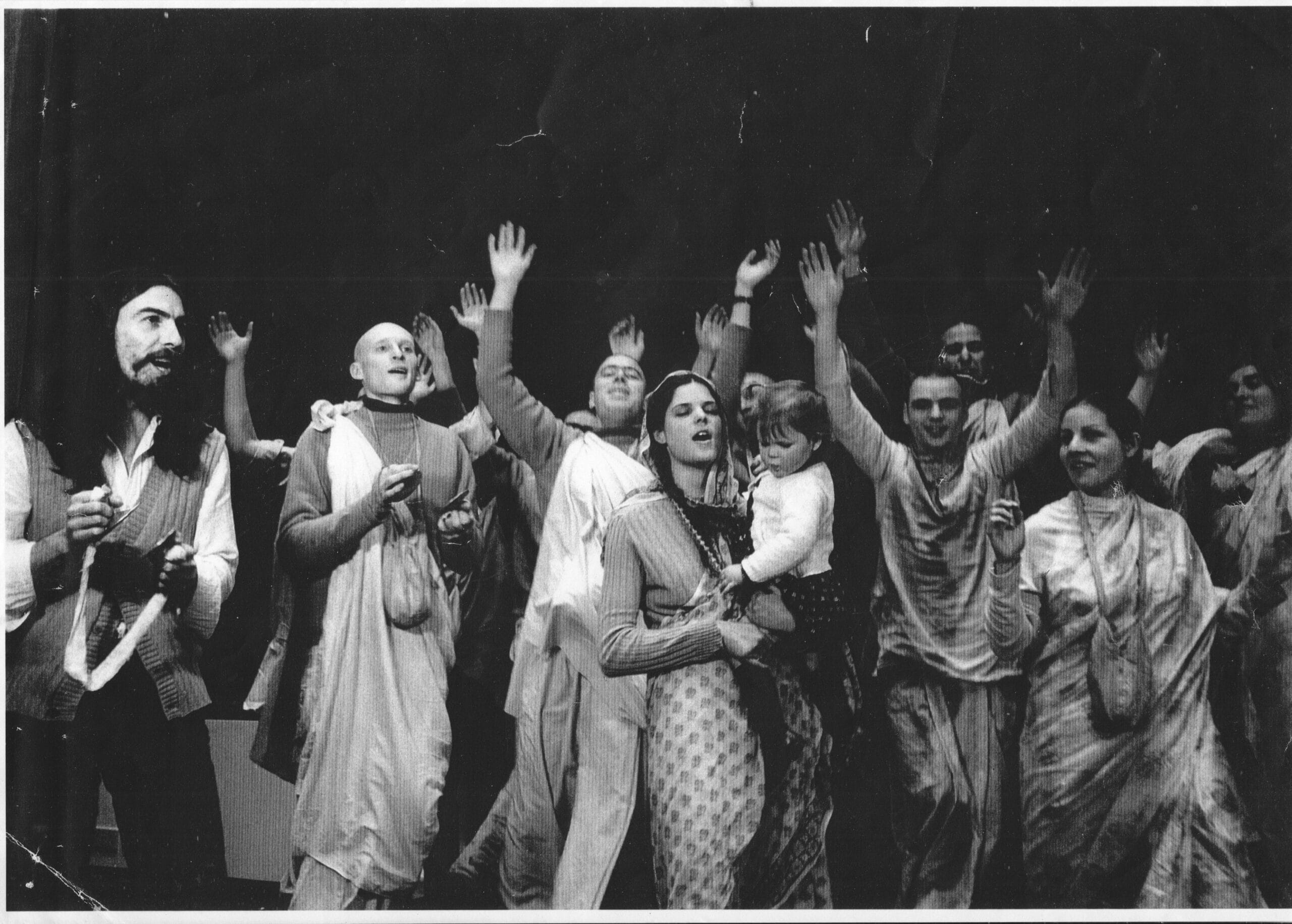 George Harrison, Shyamasundar Das, Malati, Baby Saraswati and the Radha Krishna Temple in the studio