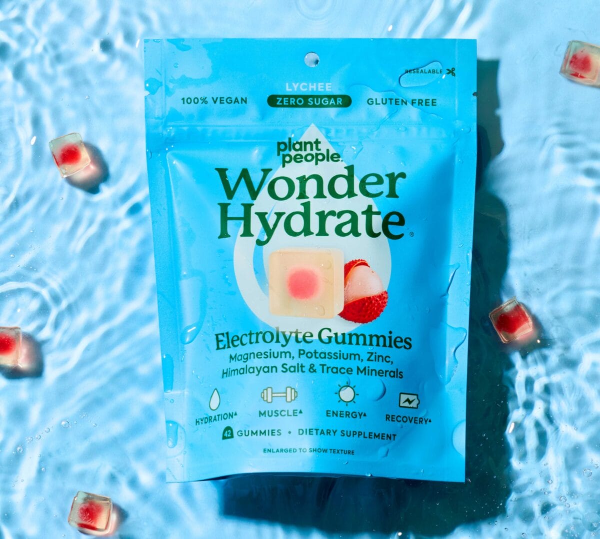 blue package of Plant People Wonder Hydrate Gummies