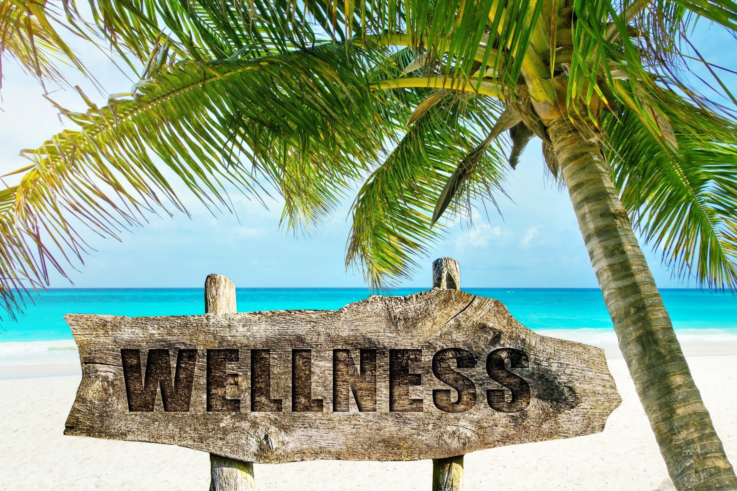 wellness sign at a beach